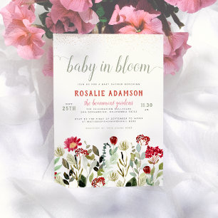 Baby in Bloom Modern Floral Greenery Baby Shower Invitation
