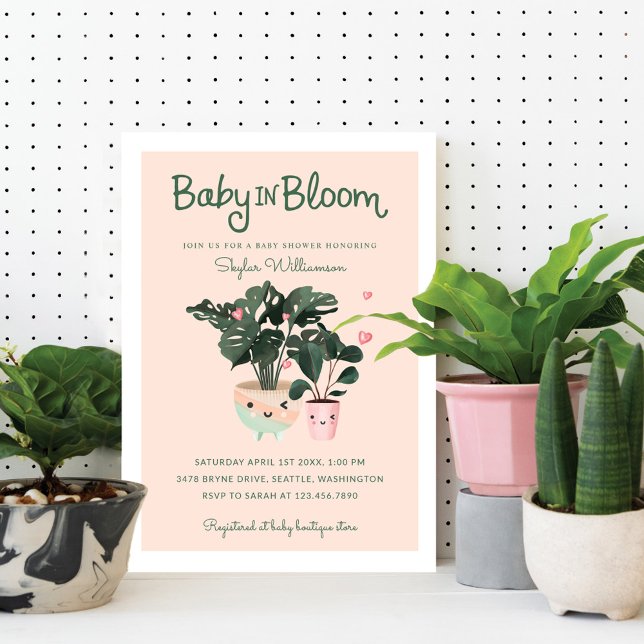 Baby in Bloom Mother & Baby Girl Potted Plants Invitation (Creator Uploaded)