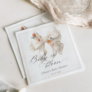 Baby in Bloom Neutral Floral Bow Baby Shower Napkin