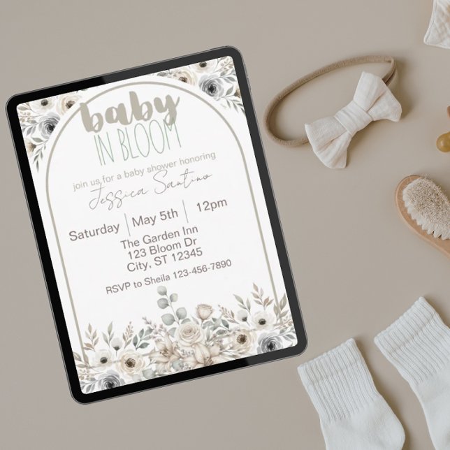Baby in Bloom neutral tones baby shower Invitation (Creator Uploaded)