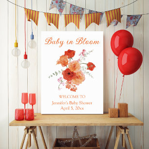 baby in bloom orange botanical baby shower welcome poster