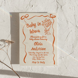 Baby in Bloom Orange Drawn Flower Bouquet Shower Invitation