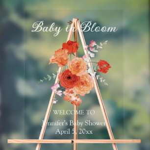 baby in bloom orange floral baby shower welcome acrylic sign