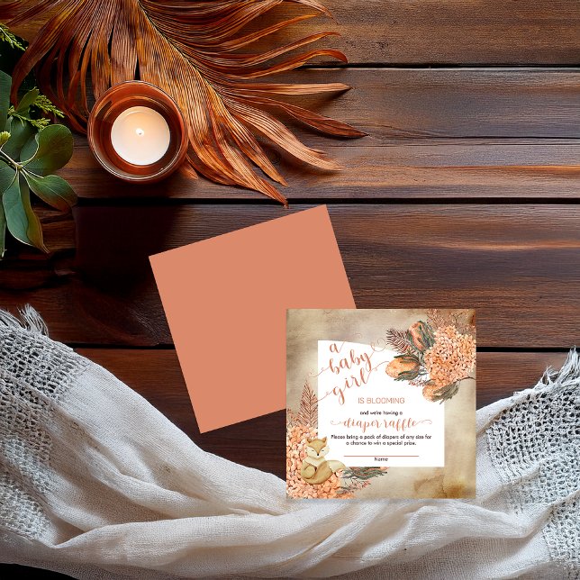 Baby in Bloom Palm Leaves Hydrangeas Diaper Raffle Enclosure Card (Boho Palm Leaves and Hydrangeas Sleeping Fox Girl Baby Shower Diaper Raffle Insert Card)
