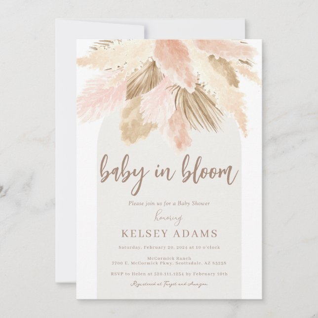 Baby in bloom pampas boho baby shower Invitation (Front)