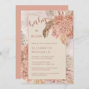  Baby in Bloom Pampas Grass and Hydrangeas Shower Invitation