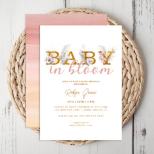 Baby In Bloom Pampas Grass Boho Chic Baby Shower Invitation