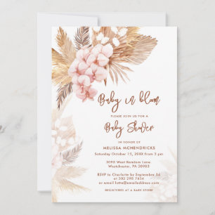 Baby in Bloom Pampas Grass Boho Girl Baby Shower Invitation