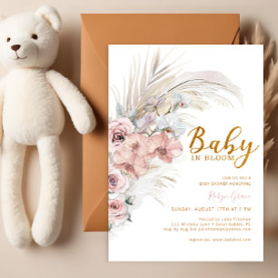 Baby In Bloom Pampas Grass Pink Boho Baby Shower Invitation