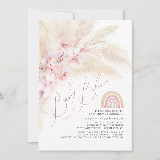 Baby in Bloom Pampas Grass Rainbow Baby Shower Invitation (Front)
