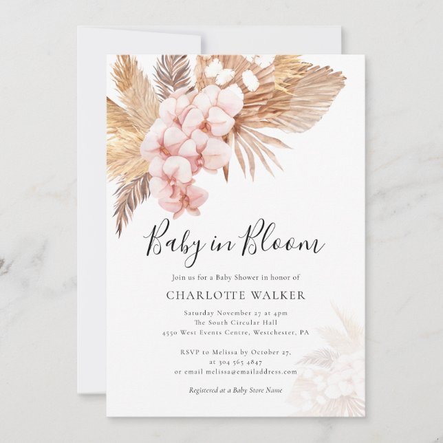 Baby in Bloom Pampas Pink Floral Fall Shower  Invitation (Front)