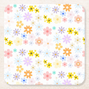 Baby In Bloom Pastel Floral Retro Baby Shower Square Paper Coaster