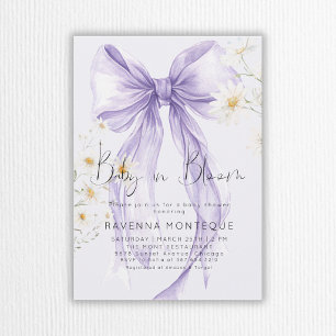 Baby in Bloom Pastel Lilac Bow Floral Baby Shower Invitation