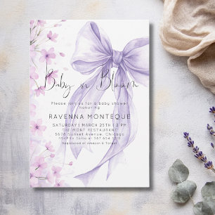 Baby in Bloom Pastel Lilac Floral Bow Baby Shower Invitation