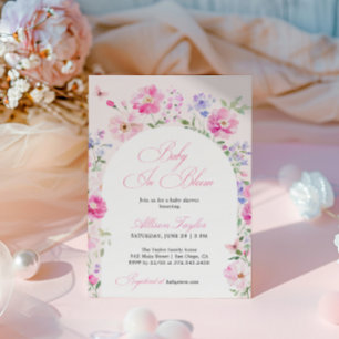 Baby In Bloom Pastel Pink Floral Arch Baby Shower Invitation