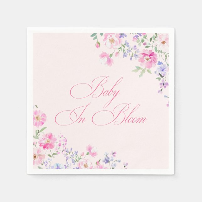 Baby In Bloom Pastel Pink Floral Baby Shower Napkin (Front)
