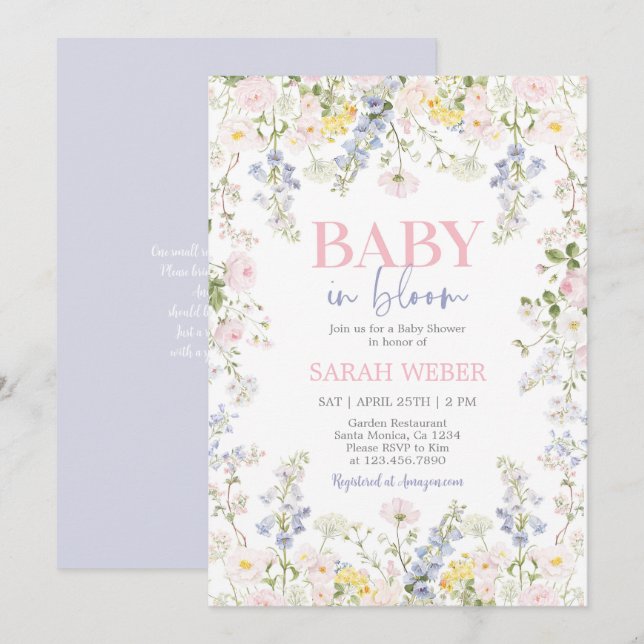 Baby in Bloom Pastel Wildflowers Baby Shower Invitation (Front/Back)