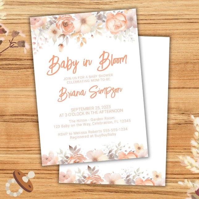 Baby in Bloom Peach Floral Baby Shower Invitation (Creator Uploaded)
