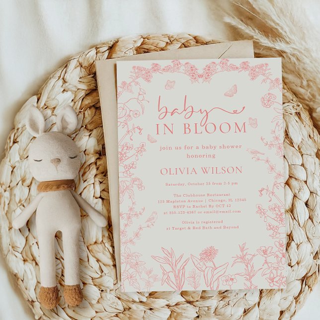 Baby In Bloom Peach Pink Chinoiserie Baby shower  Invitation (Baby In Bloom Peach Pink Chinoiserie Baby shower Invitation)
