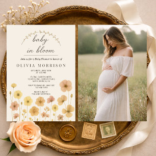 Baby In Bloom Photo Boho Baby Shower Invitation