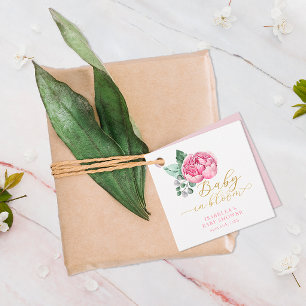 Baby in Bloom Pink and Gold Floral Baby Shower Fav Favour Tags