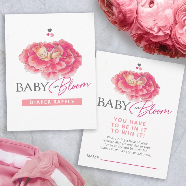 Baby in bloom pink baby shower diaper raffle enclosure card (Creator Uploaded)