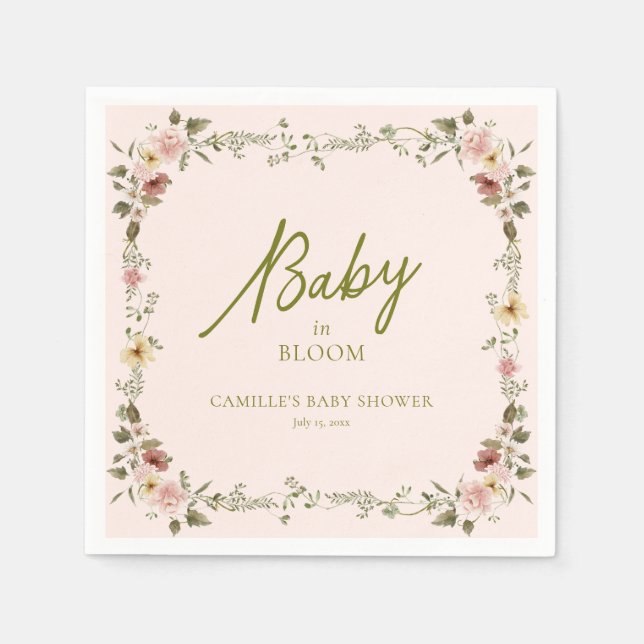 Baby in Bloom Pink Baby Shower Napkin (Front)