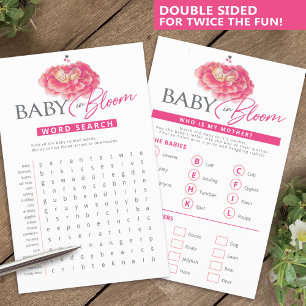 Baby in bloom pink baby shower word search  flyer