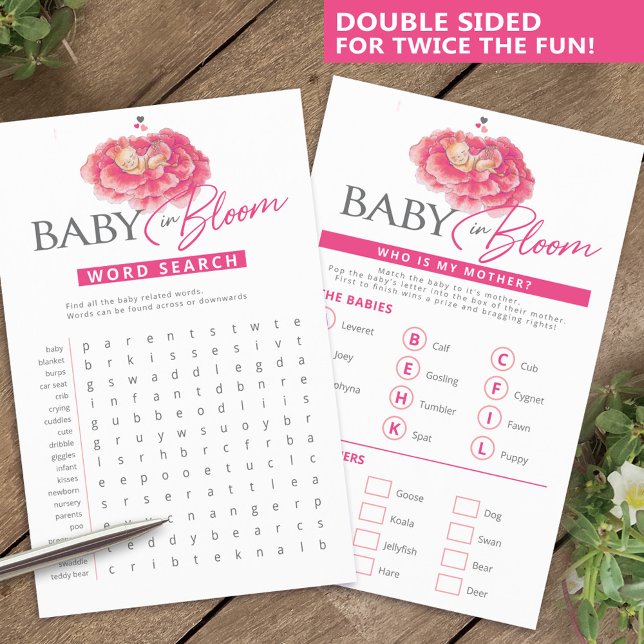 Baby in bloom pink baby shower word search  flyer (Creator Uploaded)