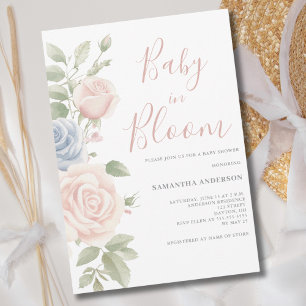Baby In Bloom Pink Blue Floral Baby Shower Invitation