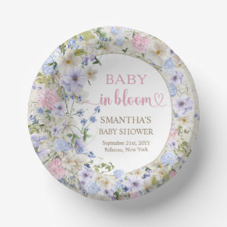 Baby in bloom pink blue purple Wildflowers arch Paper Plate