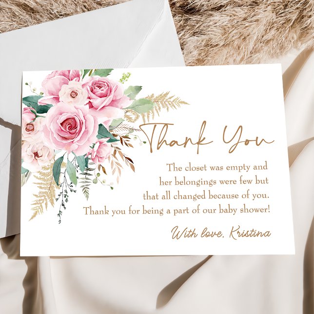 Baby in Bloom Pink Boho Floral Baby Shower Thank You Card (Creator Uploaded)