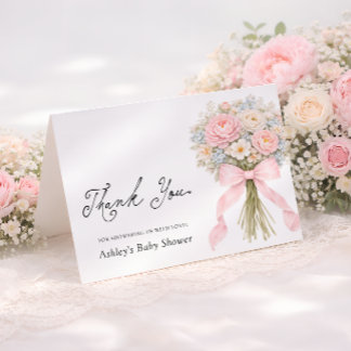 Baby in Bloom Pink Bow Baby Baby Shower Thank You Card