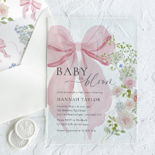 Baby in Bloom Pink Bow Baby Shower Acrylic Invitations