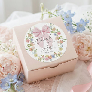 Baby in Bloom Pink Bow Baby Shower Classic Round Sticker