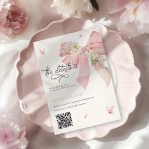 Baby In Bloom Pink Bow Baby Shower Details Card 