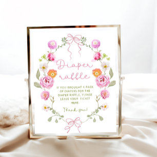 Baby in Bloom Pink Bow Baby Shower Diaper Raffle Poster