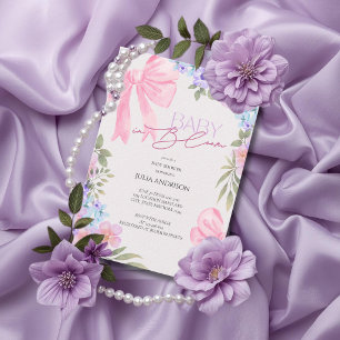 Baby In Bloom Pink Bow Baby Shower Invitation