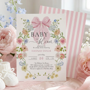 Baby in Bloom Pink Bow Baby Shower Invitation
