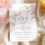Baby In Bloom Pink Bow Baby Shower Invitation<br><div class="desc">Celebrate the joyous arrival of a little girl with our "Baby in Bloom" baby shower invitation. This charming card features soft,  pastel pink delicate watercolor flowers in shades of pink and a beautifully illustrated pink bow.</div>