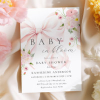 Baby In Bloom Pink Bow Baby Shower Invitation