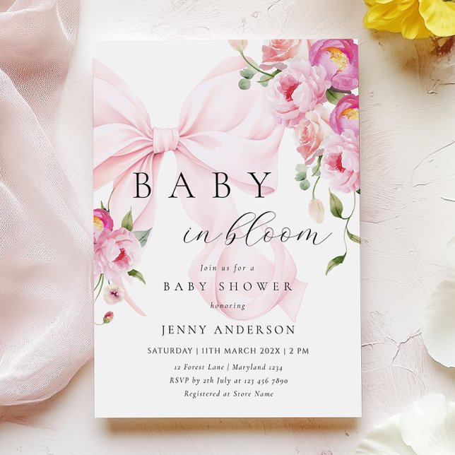 Baby In Bloom Pink Bow Baby Shower Invitation (Creator Uploaded)