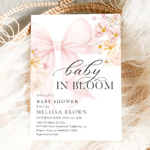 Baby In Bloom Pink Bow Baby Shower Invitation