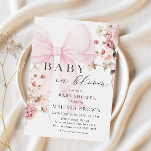 Baby In Bloom Pink Bow Baby Shower Invitation