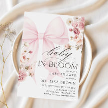 Baby In Bloom Pink Bow Baby Shower Invitation