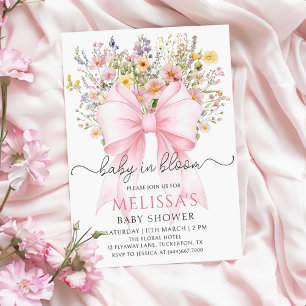 Baby in Bloom Pink Bow Baby Shower Invitation
