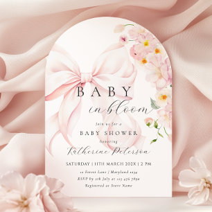 Baby In Bloom Pink Bow Baby Shower Invitation