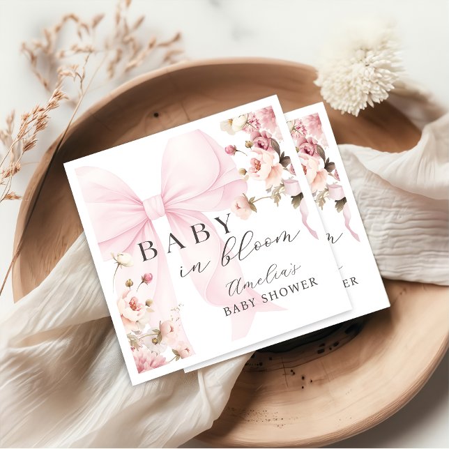 Baby In Bloom Pink Bow Baby Shower Napkins (Creator Uploaded)