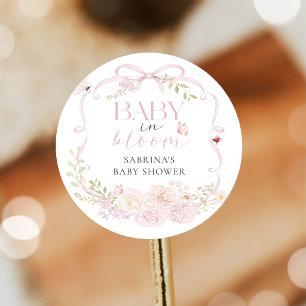 Baby In Bloom Pink Bow Baby Shower Sticker