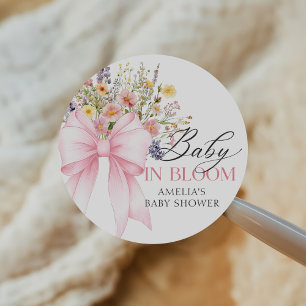Baby In Bloom Pink Bow Baby Shower Sticker